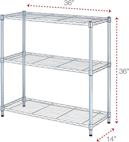 Alera ALE Residential Wire Shelving, Three-Shelf, 36w x 14d x 36h, Silver