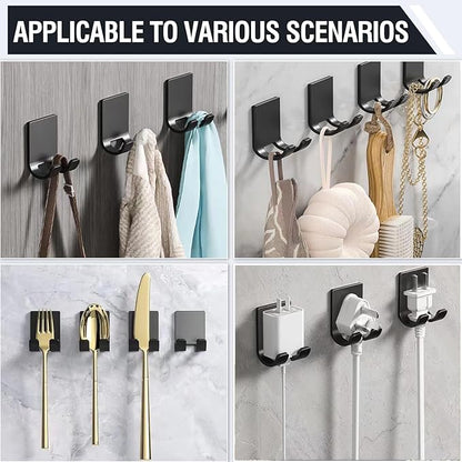 Razor Holder Shaver Hook Hanger Stand(2 Pack)Heavy Duty Self Adhesive Hooks Stainless Steel Sticky Wall Hooks,Shower Hook for Razor,Bathroom Kitchen Organizer for Plug Robe Towel Loofah Bathrobe Coat