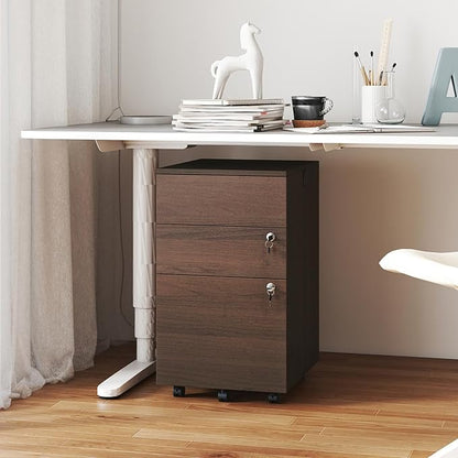 Giantex 3-Drawer File Cabinet with Lock, 27-Inches Storage Cabinet with 2 Side Hooks, Mobile Printer Stand, Wheels, 4 Keys, Vertical Filing Organizer fits Letter/A4 Size for Home Office (Brown)