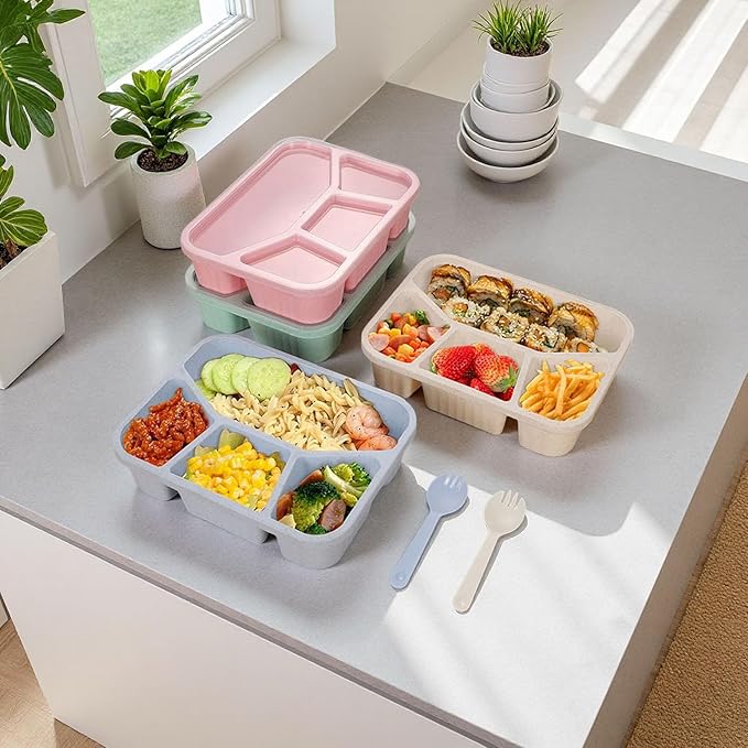 Bento Box Adult Lunch Box 4 Pack Lunch Containers 4-Compartment Reusable Food Storage Snack Containers Dishwasher Safe Stackable for Work & Travel