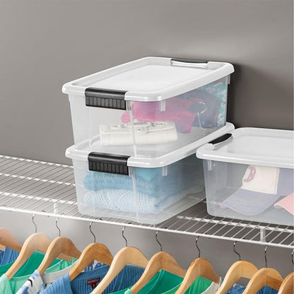 Sterilite 12-Pack Ultra Latching Box, Storage Bins with Lids, Clear Plastic, 18 Quart - Heavy-Duty Organizing Containers for Closet, Bathroom, and Office