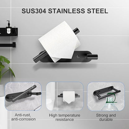 SetSail Toilet Paper Holder Adhesive or Screw-in Matte Black Bathroom Toilet Paper Roll Holders Wall Mount Stainless Steel Tissue Holder for Bathroom Hardware Accessories
