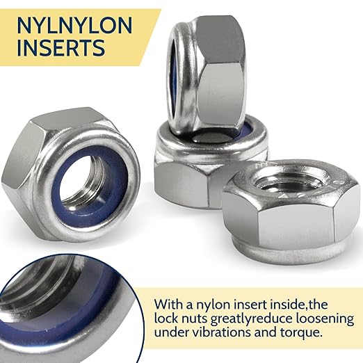 230 Pack M3-0.5mm Nylon Insert Lock Nuts，304 (A2-70) Stainless Steel Locknuts，Standard Metric Thread Nylock Nuts
