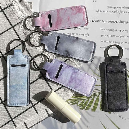 5-Piece Marble Chapstick Clip-On Sleeve Pouch Neoprene Keychains Lipstick Holder Elastic Lip Balm Holster Keychain Holder for Travel