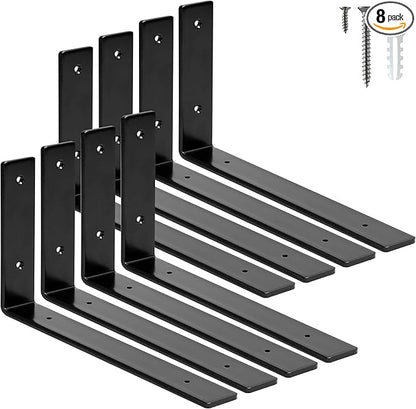 ELSKER&HOME Shelf Brackets 12 Inch, 8 Pack Floating Shelf L Brackets for Shelves Support, Black Metal Heavy Duty Shelf Brackets for DIY Decorative