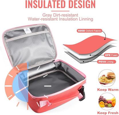 Genteen Lunch Box Lunch Bag for Kids Girls,Insulated Lunch Bag Women,Reusable Lunchbox for School,Work,Outdoor (Red)