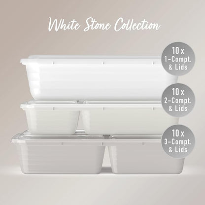 Bentgo Prep 60-Piece Meal Prep Kit - Reusable PFAS & BPA-Free Food Containers, 1-Compartment, 2-Compartment, & 3-Compartments - Microwave, Freezer, & Dishwasher Safe (White Stone)