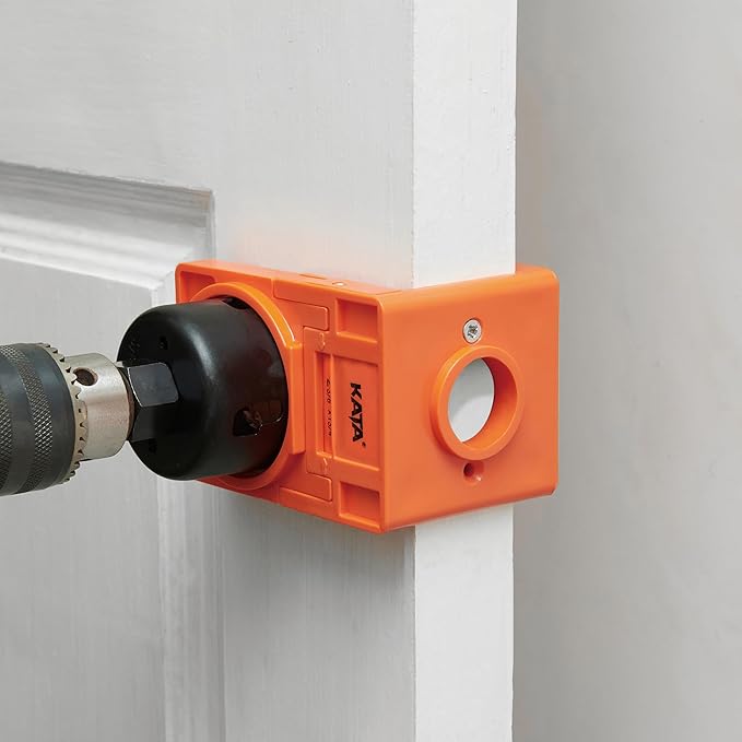 KATA 1-3/8" - 1-3/4" Door Lock Installation Kit with Large Chip-Clearance Slots, Door Lock Hole Saw for Deadbolts and Locksets for Wooden Doors with Guide Template, Carbon Steel, Orange
