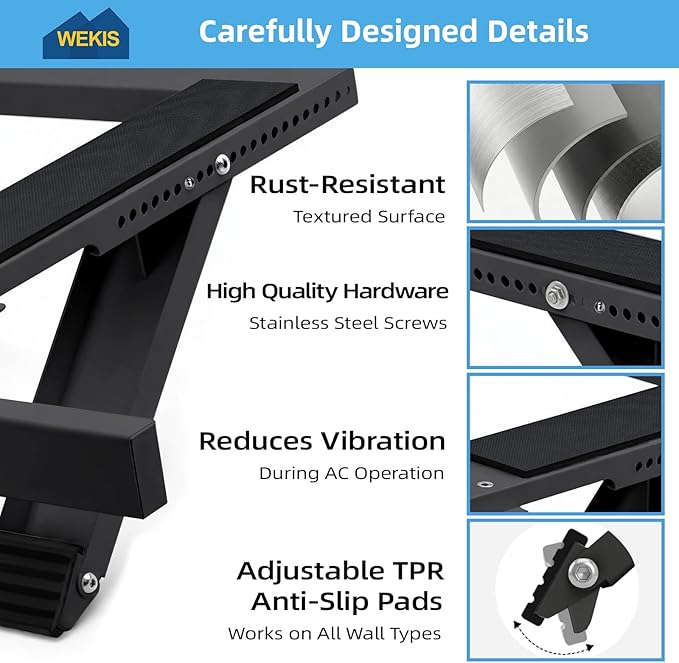Window AC Support Bracket, No-Drill No-Tool Air Conditioner Support Bracket Adjustable Wall Mount, Heavy Duty Steel Holds Up to 300lbs, Fits Single Or Double Hung Windows, Black