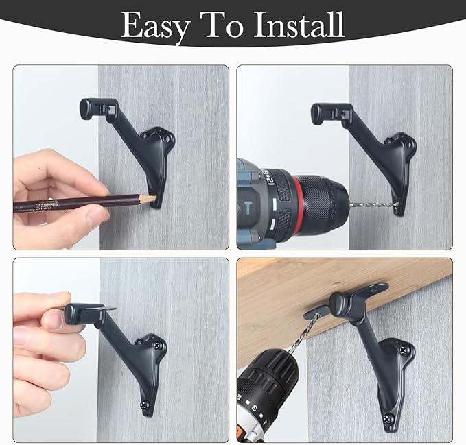 3" Stair Handrail Bracket, 6 Pack Hand Rail Brackets for Stairs, Matte Black Stair Railing Bracket, Banister Brackets for Indoor Stairs, HOME MASTER HARDWARE