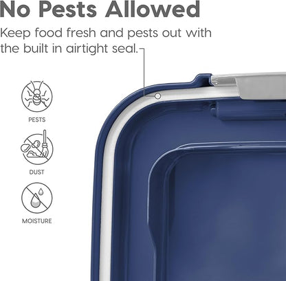 IRIS USA Dog Food Storage Container, 30 lbs & 11 lbs Combo, Cat Food Storage Container, Dog Treat Container, Airtight, Stackable, Wheels, Easy Mobility, Navy