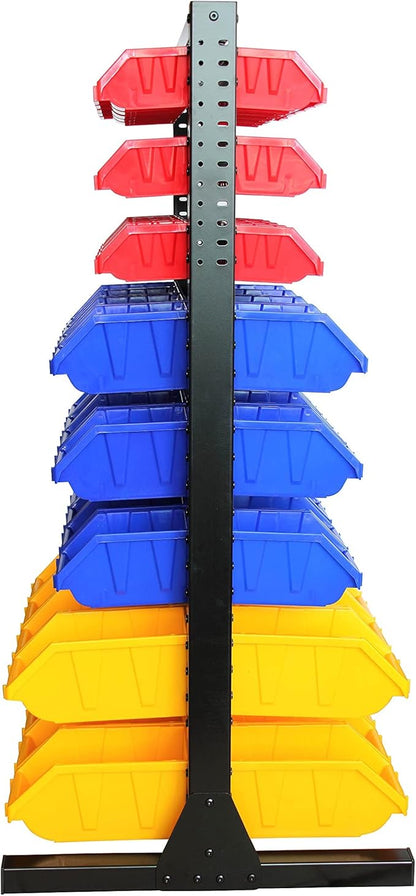 King's Rack Hanging Bin Rack Storage System Heavy Duty Steel Rack Organizer Shelving Unit w/ 70 Plastic Bins in 8 tiers