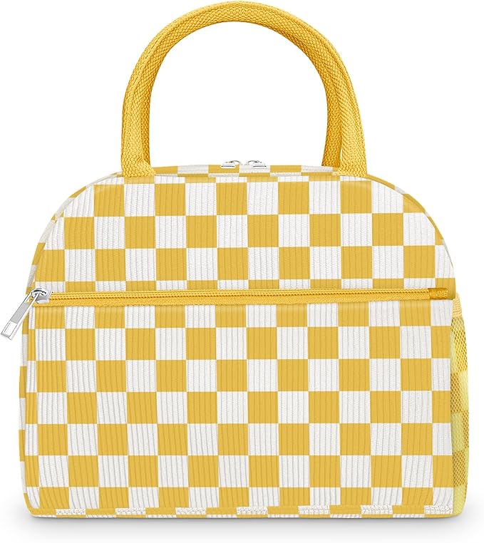 DALINDA Corduroy Lunch Bag Lunch Box for Women Men,Cute Insulated Lunch Bags,Water-Resistant Cute Cooler Lunch Tote Bag, Reusable LunchBox Large Capacity for Work Travel Picnic Beige