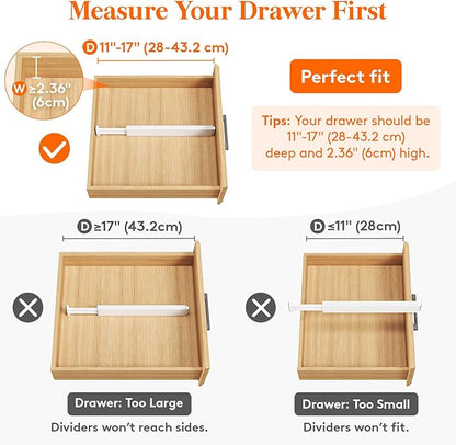 Lifewit 4 Pack 2.36" High Drawer Dividers 28-43.5cm/11-17" Adjustable Drawer Organizer for Clothes/Utensils, Expandable Drawer Separator in Dresser/Kitchen/Bedroom/Office Organization & Storage White