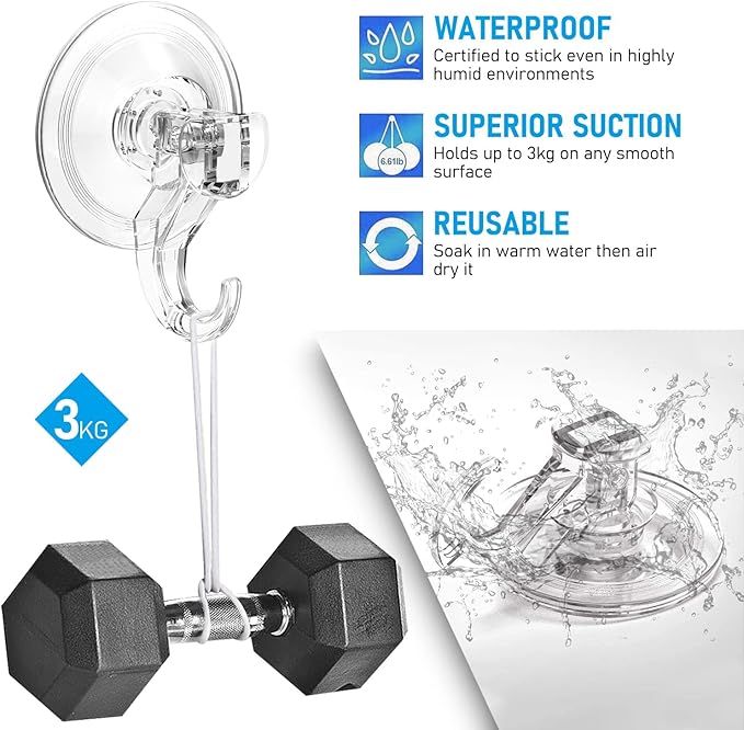 Quntis Suction Cup Hooks 4 Pack, Multi-Purpose Clear Shower Suction Hooks Waterproof Heavy Duty Wreath Hanger for Bathroom, Window, Towel, Shower Wall, Tile, Glass Door, Camper