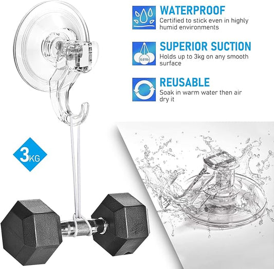 Quntis Suction Cup Hooks 4 Pack, Multi-Purpose Clear Shower Suction Hooks Waterproof Heavy Duty Wreath Hanger for Bathroom, Window, Towel, Shower Wall, Tile, Glass Door, Camper