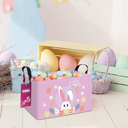 Rectangular Storage Basket Fabric Organizer Bin for Toys,Books,Clothes,Gifts,Pets-Perfect for Home,Office,Nursery,Dorm,Shelf(Rec-Easter rabbit)