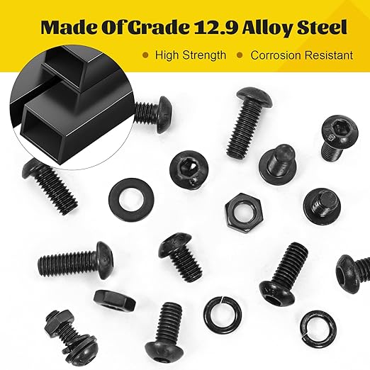 560PCS M6 Hex Socket Button Head Bolt Assortment Kit, M6-1.0x10/12/14/16/20/25/30/35 mm Button Head Cap Bolts Nuts Washers Screws Assorted Set, Grade 12.9 Alloy Steel Black Zinc Plated