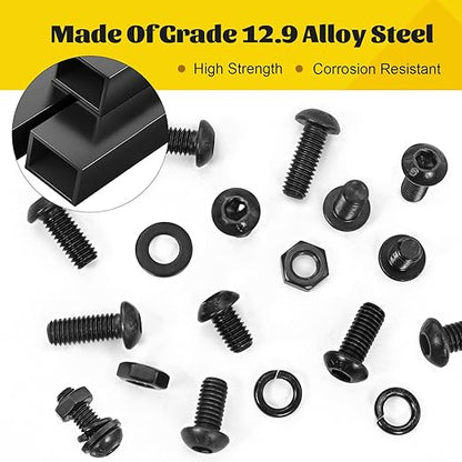 560PCS M6 Hex Socket Button Head Bolt Assortment Kit, M6-1.0x10/12/14/16/20/25/30/35 mm Button Head Cap Bolts Nuts Washers Screws Assorted Set, Grade 12.9 Alloy Steel Black Zinc Plated