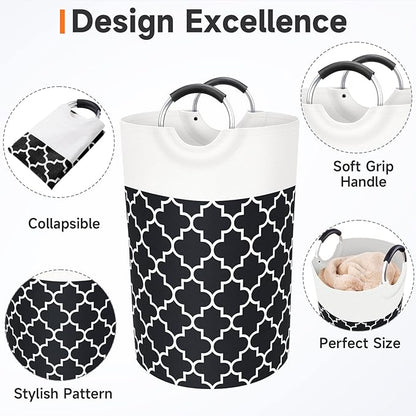 Large Laundry Basket Laundry Hamper Bag Washing Bin Clothes Bag Collapsible Tall with Handles Waterproof Travel Bathroom College Essentials Storage for College Dorm, Family (Black) 75L