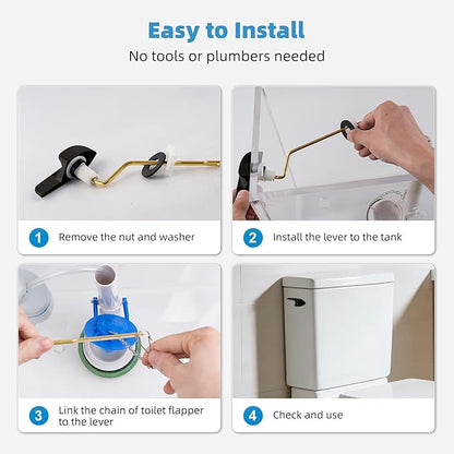 Universal Black Toilet Handle Replacement Kit, Side/Angle Mount Toilet Flush Handle Compatible with Kohler K-GP30324-CP/TOTO/American Standard, Stainless Steel Flapper Chain