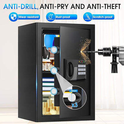 3.3 Cuft Large Fire Proof Safes for Home Use, Personal Fire Safe Box with Electronic Keypad and Spare Key, Removable Shelf, Digital Home Safe Fireproof Waterproof for Cash Documents Valuables