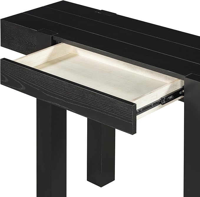 47.2" Rustic Minimalist Console Table with Hidden Drawer,Side Power Outlet,Wood Entryway Table for Entryways,Living Room,Home Office,Black