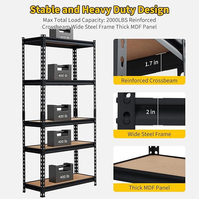 GarveeHome Heavy Duty Storage Shelves - 5 Tier 36 * 18 * 72 in, Adjustable Garage Storage Shelving, Metal Storage Utility Rack Shelf Unit