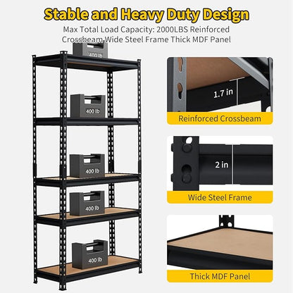 GarveeHome Heavy Duty Storage Shelves - 5 Tier 36 * 18 * 72 in, Adjustable Garage Storage Shelving, Metal Storage Utility Rack Shelf Unit