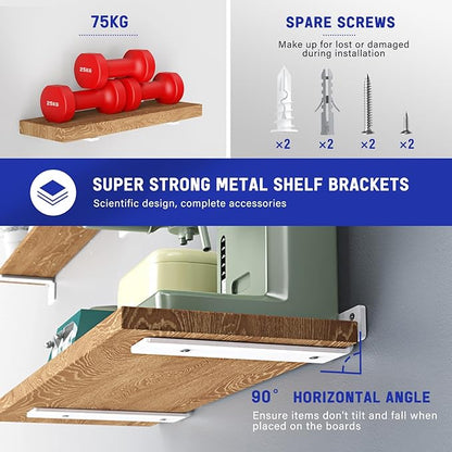 Goovilla Shelf Bracket, Heavy Duty Floating Shelf Brackets 10 inch Long, 6 Pack Brackets for Shelves, White Coated Metal Wall Shelf Support Brackets with 1/5 Inch Thick and 160 lb. Load Capacity