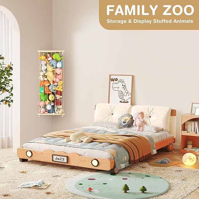 Stuffed Animal Storage Shelf Organizer(Patented) - Corner Stuffed Animal Holder Length Adjustable - Wall Plush Storage for Nursery Playroom Bedroom Kids Room (Beige, Standard)