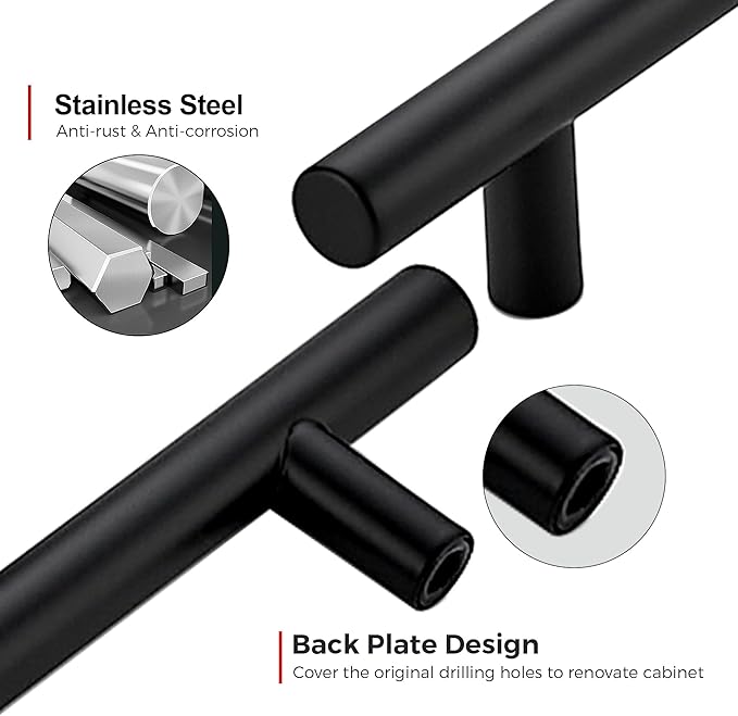 JOY DECOR 45 Pack 12-1/2 Inch Cabinet Pulls Kitchen Cabinet Handles with 10 Inch Hole Center Matte Black Cabinet Hardware Stainless Steel Kitchen Drawer Pulls for Cabinets Cupboard, 256mm Hole Centers
