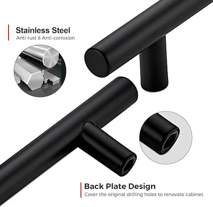 5 Pack 8-13/16 Inch Cabinet Pulls Kitchen Cabinet Handles with 6-1/4 Inch Hole Center Matte Black Cabinet Hardware Stainless Steel Kitchen Drawer Pulls for Cabinets Cupboard, 160mm Hole Centers