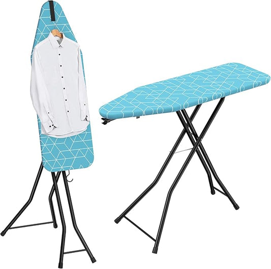 LyriFine Ironing Board, 2-in-1 Flat and Hanging Board, Sturdy Steel Frame Iron Board with Non-Slip Feet, Heat Resistant Cover Iron Board, Foldable Ironing Board Full Size with Hook, 14″ x 43″ Blue