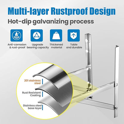 Mini Split Wall Mounting Bracket for 9000-24000 BTU Air Conditioner, Foldable Heavy Duty AC Support Bracket for Wall Mount Condenser AC Heat Pump Systems, 201 Stainless Steel Max 500 Lb