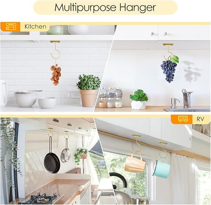 Self Adhesive Banana Hook Under Cabinet Foldable Banana Hanger Metal Under Counter Banana Hook to Keep Bananas Fresh Banana Holder for Kitchen RV Space Saving, Golden