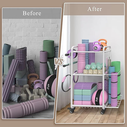 Multi-Functional Home Gym Storage Rack - Yoga Mat Storage Rack, Dumbbell Weight Rack & Workout Equipment Storage with Heavy-Duty Steel Construction for Gym Fitness Organizer