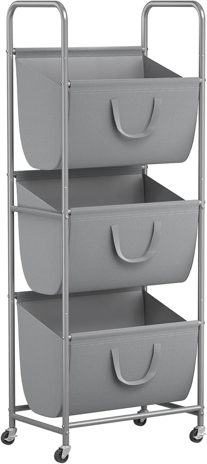 ELYKEN 120L Vertical Rolling Laundry Hamper with Removable Bags, 3 Section Laundry Baskets with Wheels, Space-Saving 3 Tier Laundry Sorter for Small Spaces, Dorm, Bedroom, Bathroom, Laundry Room