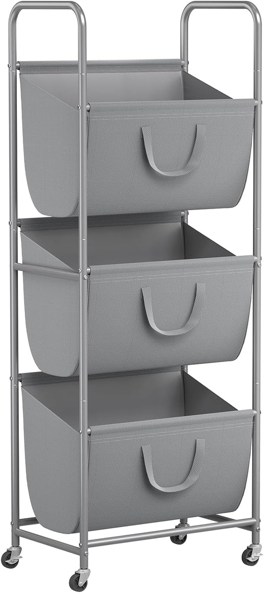 ELYKEN 120L Vertical Rolling Laundry Hamper with Removable Bags, 3 Section Laundry Baskets with Wheels, Space-Saving 3 Tier Laundry Sorter for Small Spaces, Dorm, Bedroom, Bathroom, Laundry Room