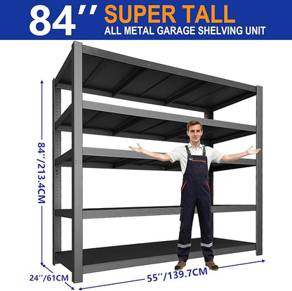 Garage Shelving Unit, Heavy Duty Storage Shelves, 24" D x 55" W x 84" H, Adjustable Metal Rack, Industrial Shelving for Basement, Garage, Basement