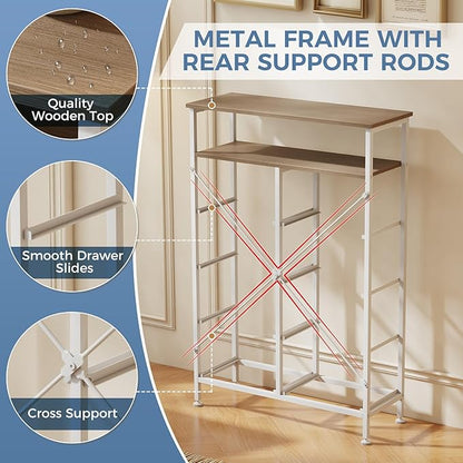 DUMOS TV Stands for Living Room with 8 Drawers, Tall 8-Drawer Chest of Drawers with Raised Shelf, Storage Tower with Fabric Bins for Organization, Hallway Storage, Oak