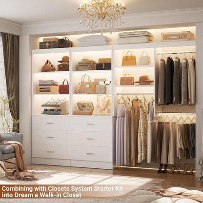 Aheaplus 47.2" Closet Drawers System, 3.94FT Wood Closet Organizer System with 6 Drawers, Modular Small Walk-in Closets Storage Unit, Set of 2, White (47.2" L x 13.8" W x 71" H)