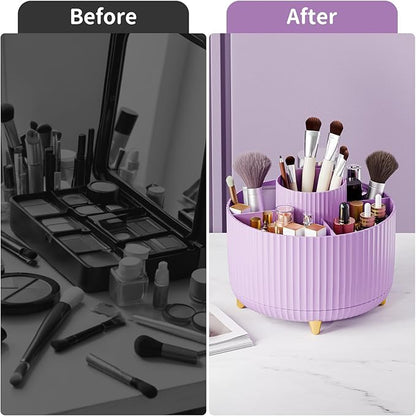360° Rotate Makeup Brush Holder Organizer, Makeup Organizers Countertop, Makeup organization and Skincare Storage for Vanity, Desktop, Bathroom (Purple)