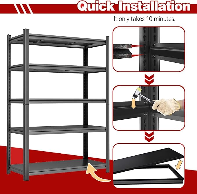4-Tier (63''H x 35''W x 12''D) Metal Garage Shelving Unit, Storage Shelves Heavy Duty, Adjustable Upgraded Reinforced Double-Layer Columns for Space-Saving Garage with Easy Assembly