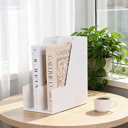 Vertical Magazine File Holder, Desk Organizer and Storage for Magazines, Binders, Notebooks, Envelopes, Multi-Purpose Desktop File Organizer for Home, Office & Classroom, 4 Pack, White