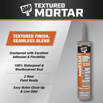DAP Textured Mortar Premium Elastomeric Latex Filler & Sealant, Gray, 10.1 Oz (7079810082)