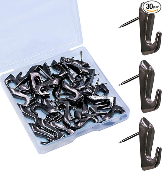 Push Pin Picture Hangers, 30 PCS Thumb Tacks for Wall Hanger, Decorative Picture Hooks for Hanging Things, Small Double Deaded Wall Hooks for Bulletin Board (Black)