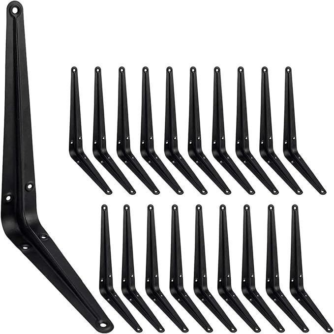 20 Pcs Shelf Brackets 8 Inch, Floating Shelf Bracket Heavy Duty Black Steel L Brackets for Shelves Decorative Wall Mount Joint Angle Brackets for Shelf with Screws