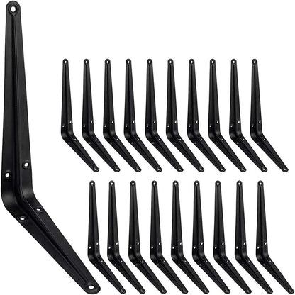 20 Pcs Shelf Brackets 8 Inch, Floating Shelf Bracket Heavy Duty Black Steel L Brackets for Shelves Decorative Wall Mount Joint Angle Brackets for Shelf with Screws