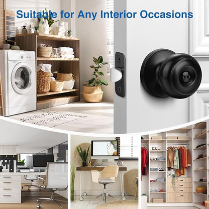 Sopoby Privacy Door Knob, 8 Pack Matte Black Round Keyless Doorknobs Interior/Exterior Lockset, Privacy Locking Door Knobs for Bedroom/Bathroom, Black Modern Design Door Hardware